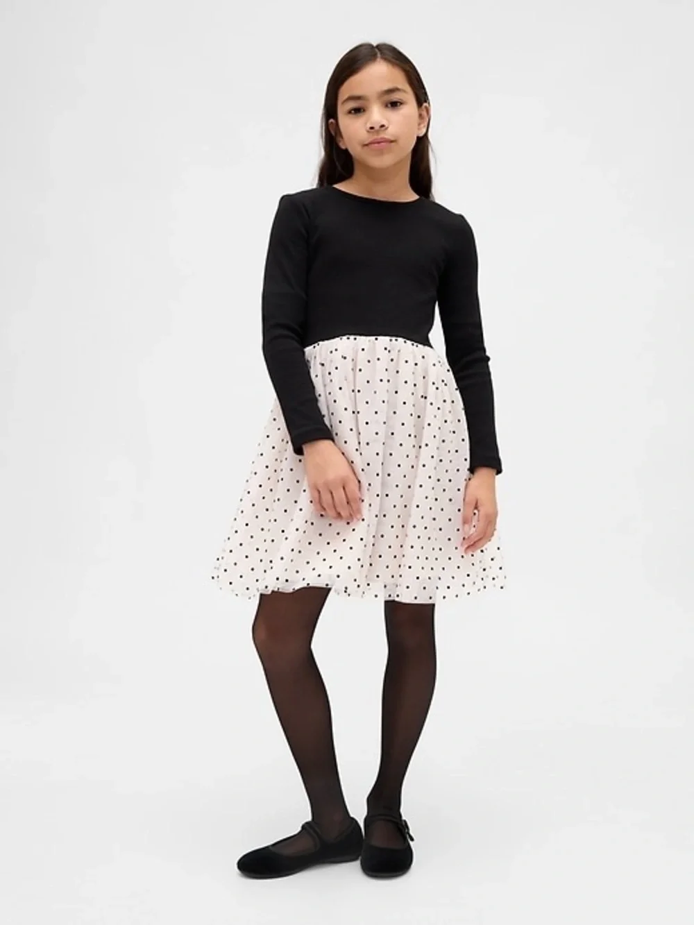 NWT Gap Kids Mixed Media Dress, Black Dots, Size XL (12)